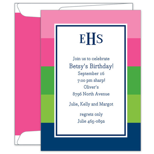 Bold Stripe Pink, Green and Blue Invitations